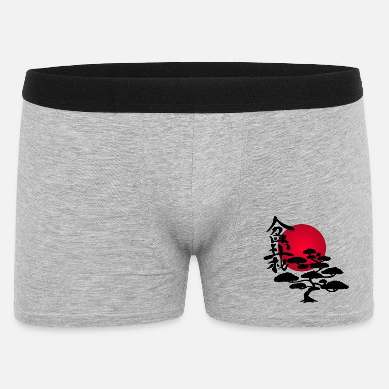 Schwarzer Baum und rote Sonne - Männer Boxer Shorts - Grau meliert
