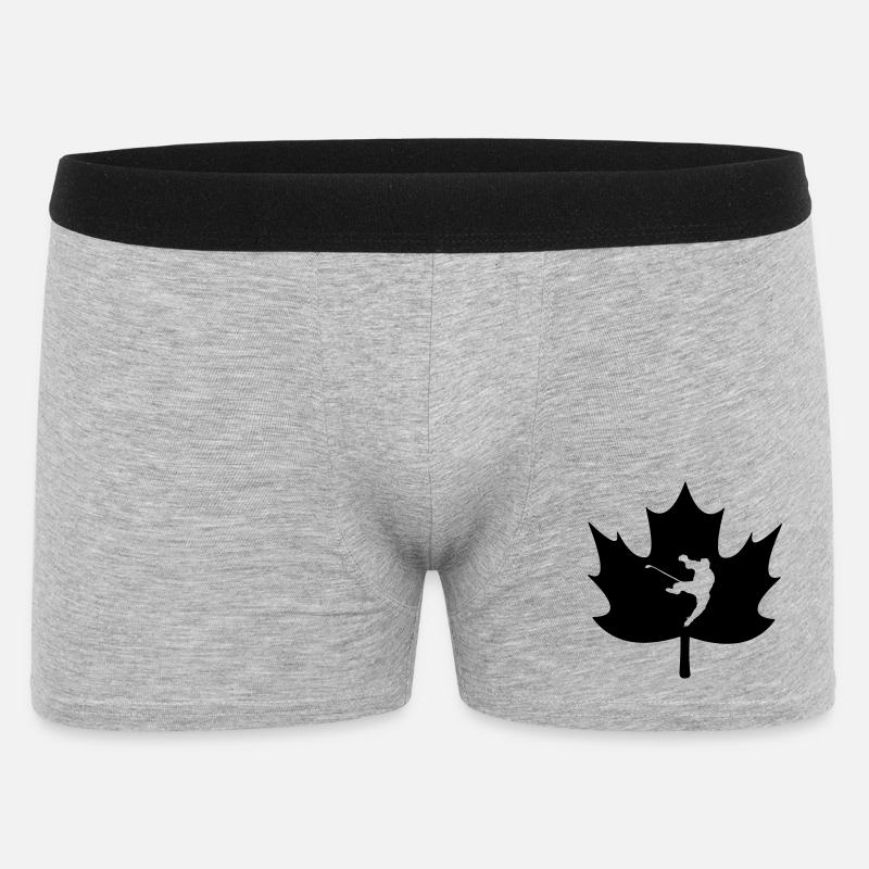 Kanada-Ahornblatt mit geschnitztem Eishockeyspieler - Männer Boxer Shorts - Grau meliert