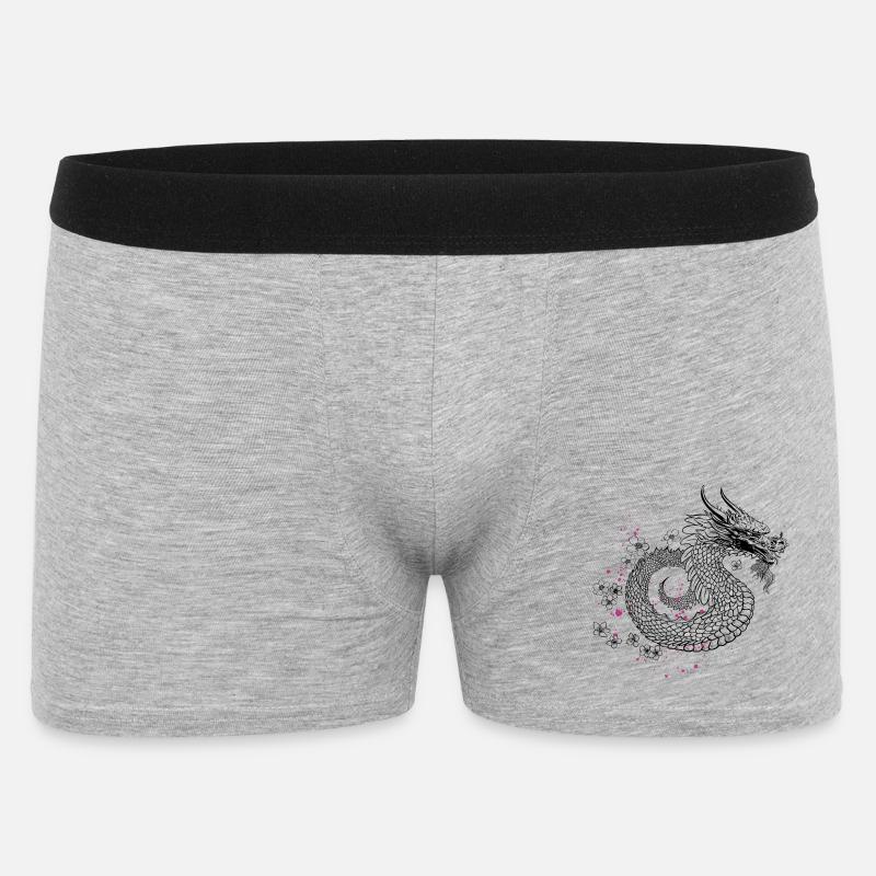 Drache mit Kirschblüten Sakura Style - Männer Boxer Shorts - Grau meliert