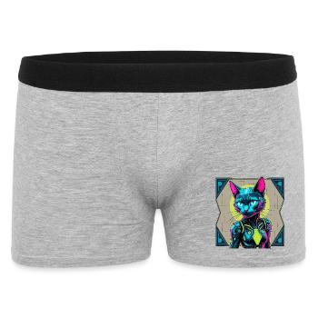 Cyberkatze – Futuristisches Neon-Design für Katzen - Männer Boxer Shorts - Grau meliert - Vorne