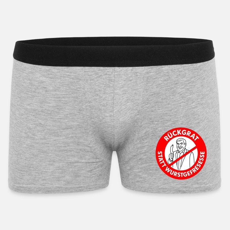 Rückgrat statt Wurstgefresse! Comic-WUNSCHFARBEN  - Männer Boxer Shorts - Grau meliert