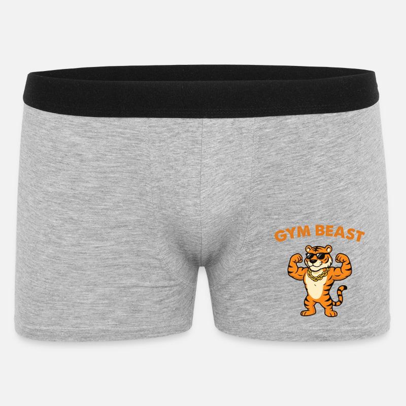 Gym Beast Tiger mit Sonnenbrille - Männer Boxer Shorts - Grau meliert