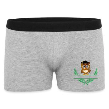 Eule mit Diplom und Abschlusshut – Persönlich - Männer Boxer Shorts - Grau meliert - Vorne