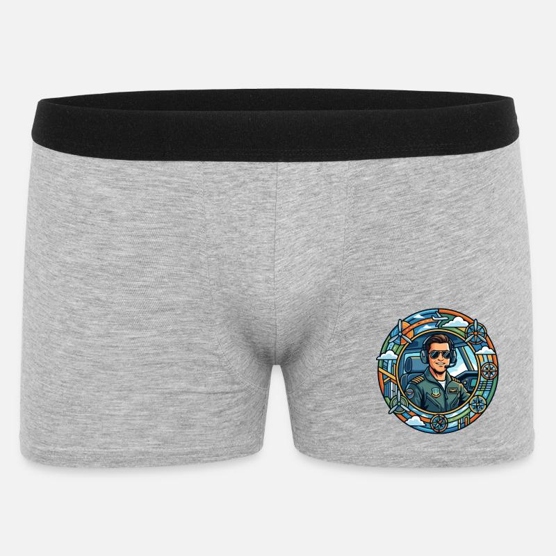 Comic-Pilot im Cockpit Rundflug - Männer Boxer Shorts - Grau meliert