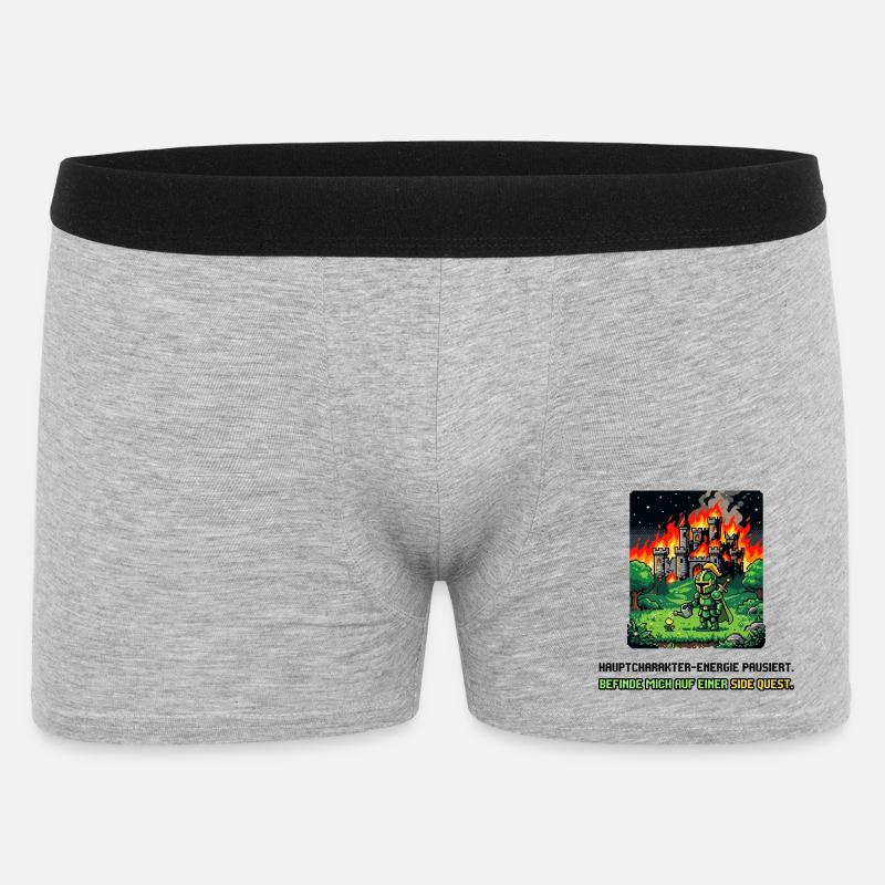 Side Quest Pause Gaming Spruch - Männer Boxer Shorts - Grau meliert