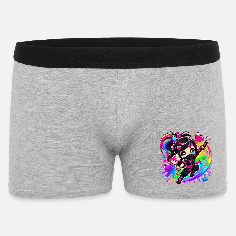 Regenbogen Ninja mit Herzen - Männer Boxer Shorts - Grau meliert
