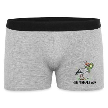 Gib niemals auf! – Lustiger Storch & Frosch - Männer Boxer Shorts - Grau meliert - Vorne