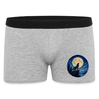 Mondbeschienener Wolf auf der Klippe - Männer Boxer Shorts - Grau meliert - Vorne