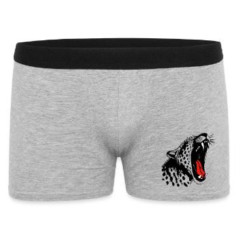 Monochrom Schwarz: Leopard mit Akzent Roter Zunge - Männer Boxer Shorts - Grau meliert - Vorne