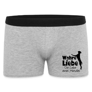 Wahre Liebe - Hund Haustier Tier Geschenk Spruch - Männer Boxer Shorts - Grau meliert - Vorne