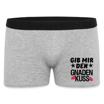Geschenk Liebe Paar lustig Spruch Kuss - Männer Boxer Shorts - Grau meliert - Vorne