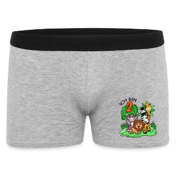 2. Geburtstag - Ich bin 2 - Tiere Wildnis - Männer Boxer Shorts - Grau meliert - Vorne