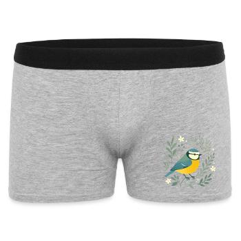 Blaumeise und Blüten - Männer Boxer Shorts - Grau meliert - Vorne