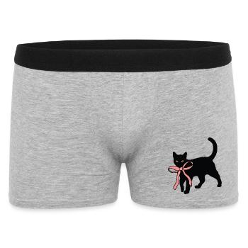 Schwarze Katze mit Fliege - Männer Boxer Shorts - Grau meliert - Vorne