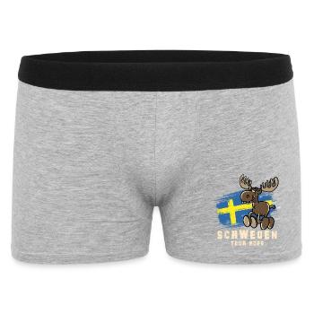 Schweden Tour 2026 – Flagge & lustiger Elch - Männer Boxer Shorts - Grau meliert - Vorne