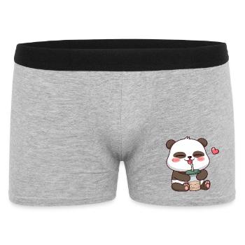 Entzückender Panda trinkt Bubble Tea - Männer Boxer Shorts - Grau meliert - Vorne