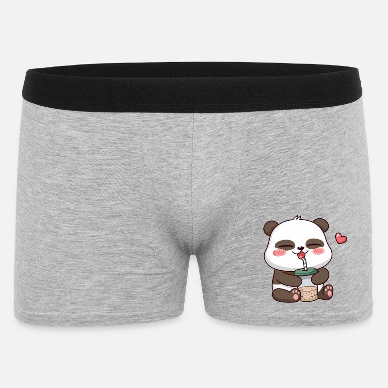 Entzückender Panda trinkt Bubble Tea - Männer Boxer Shorts - Grau meliert
