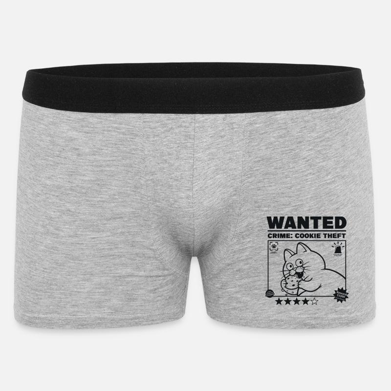 Wanted Plakat Katze - Männer Boxer Shorts - Grau meliert