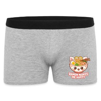 Kawaii Katzen Ramen Nudeln Japan Retro Ukiyo-E - Männer Boxer Shorts - Grau meliert - Vorne