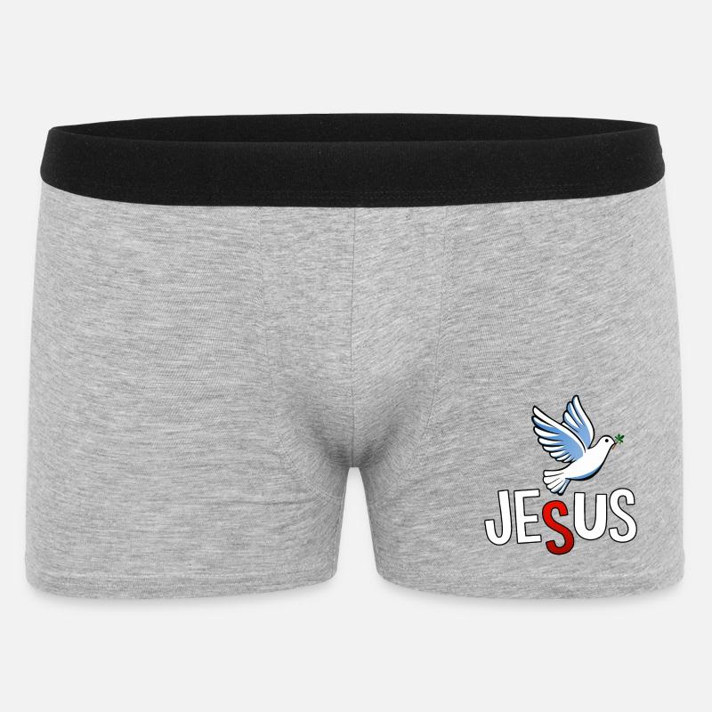 Due- og JESUS-bogstaver - Boxer Shorts til mænd - grå meleret