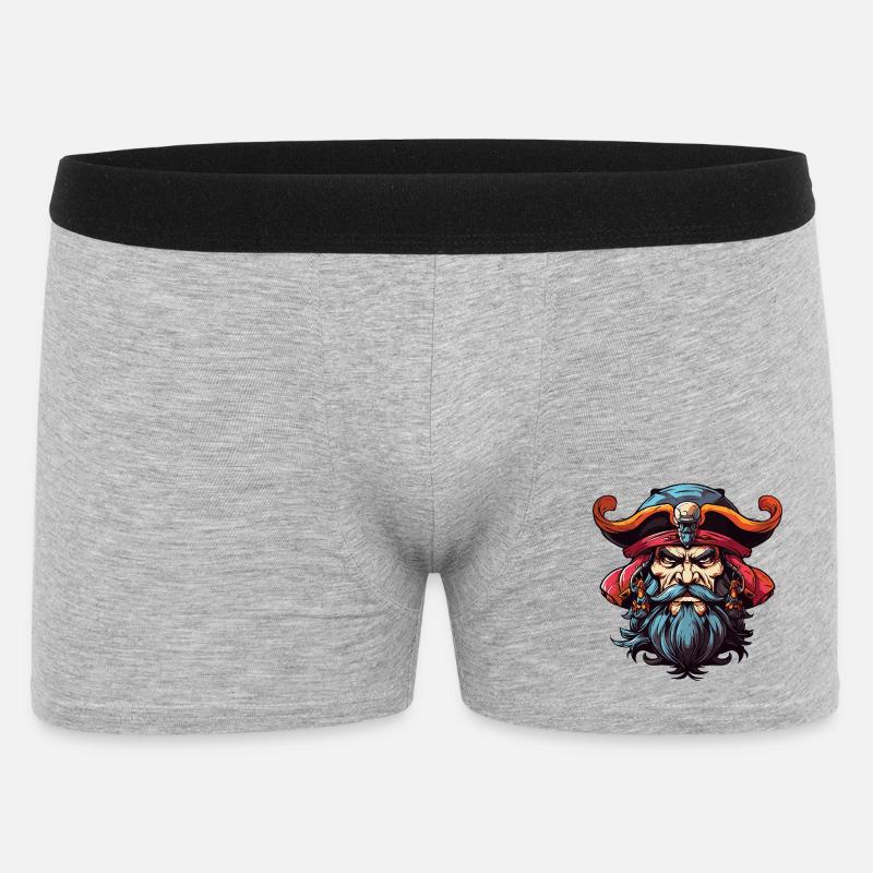 Pirat mit Bart Comic - Männer Boxer Shorts - Grau meliert
