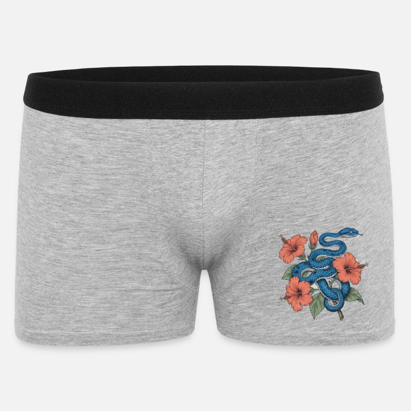 Azure Serpent Amid Hibiscus - Boxer Shorts til mænd - grå meleret