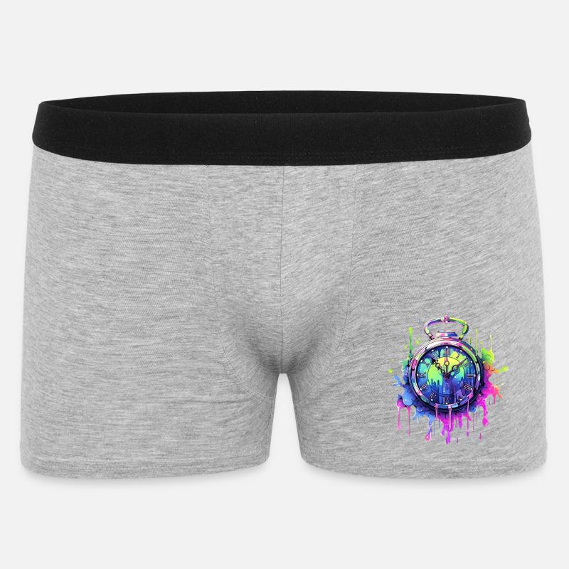 Bunte Uhr mit Farbspritzern - Männer Boxer Shorts - Grau meliert