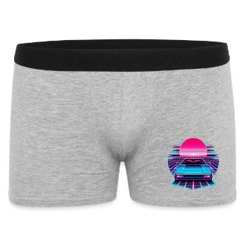 Neon Synthwave Auto am Sonnenuntergang - Männer Boxer Shorts - Grau meliert - Vorne