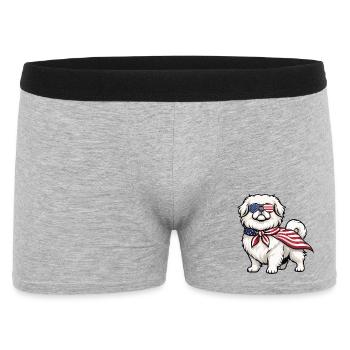 Patriotischer Pekinger – Peke-Hund-Mama Papa Schoßhund - Männer Boxer Shorts - Grau meliert - Vorne