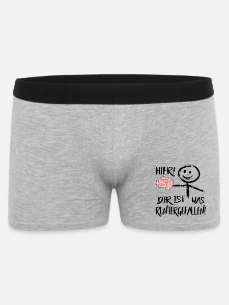 Gehirn Hier runtergefallen Männchen Sprüche - Männer Boxer Shorts - Grau meliert