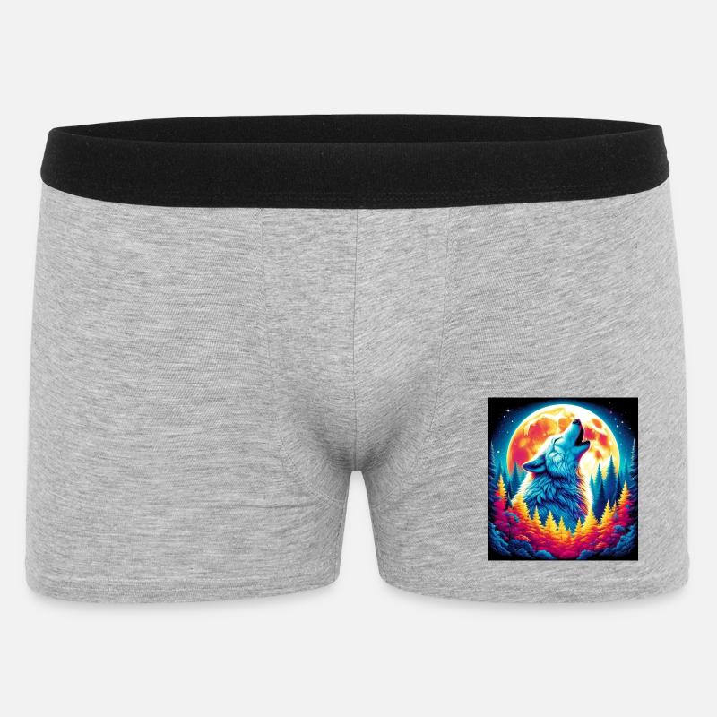 Wolf heult den Mond an - Männer Boxer Shorts - Grau meliert