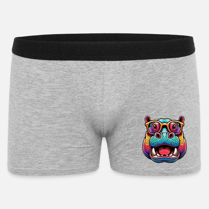 Nilpferd mit Brille - Männer Boxer Shorts - Grau meliert