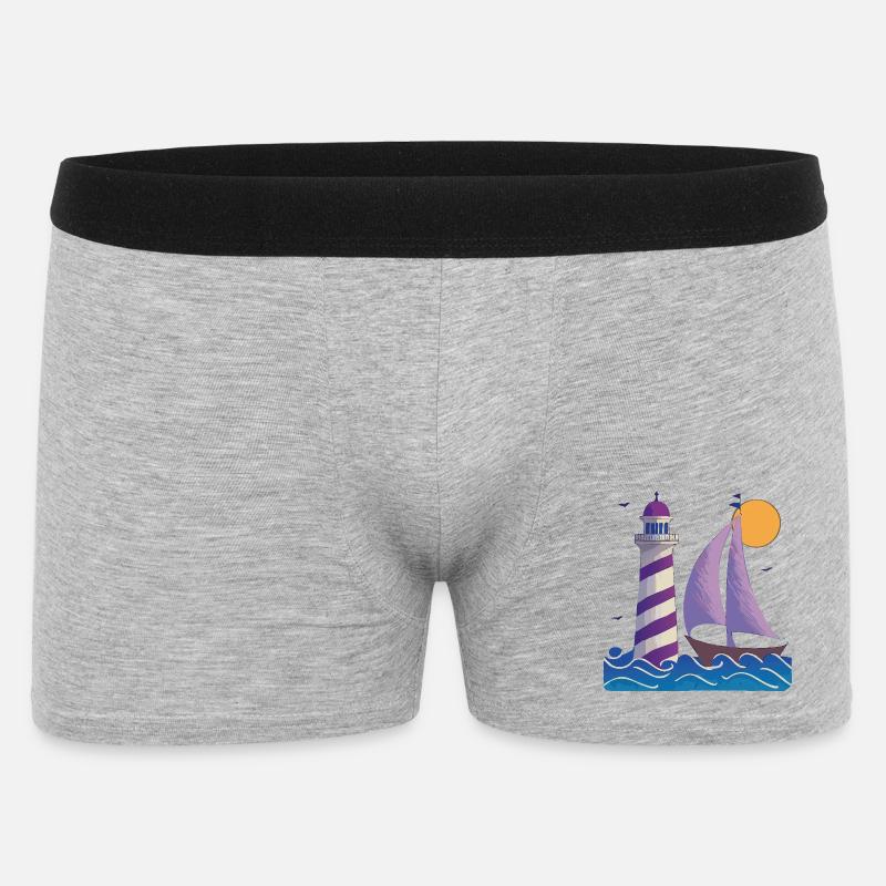 Phare avec bateau - Boxer Homme - gris chiné