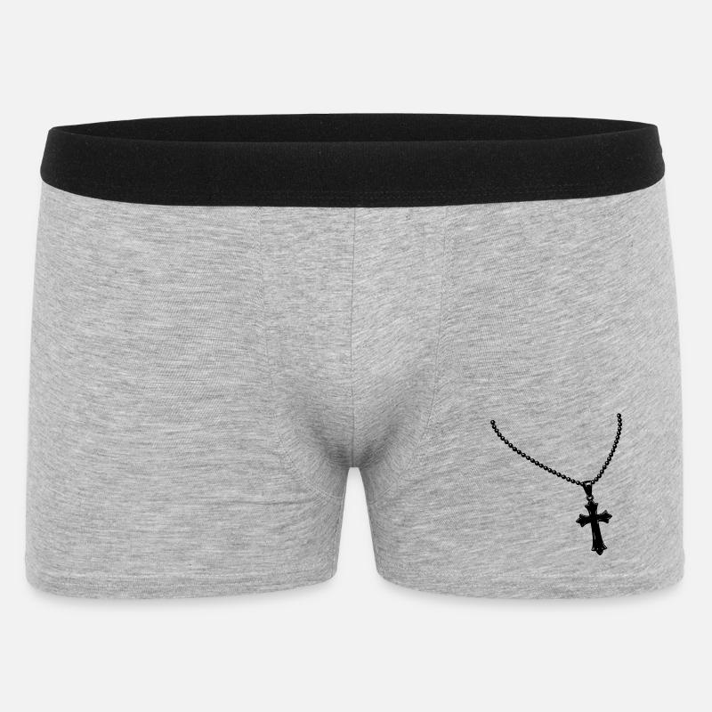 Kette mit Kreuz - Männer Boxer Shorts - Grau meliert