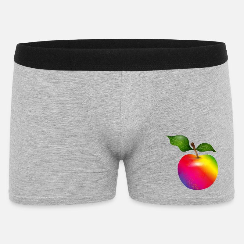 Bunter Regenbogen-Apfel mit Blättern Illustration - Männer Boxer Shorts - Grau meliert