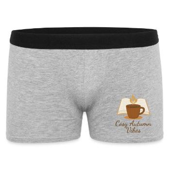 Cozy Autumn Vibes – Buch, Kaffee & Herbstzauber - Männer Boxer Shorts - Grau meliert - Vorne