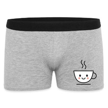Kaffee, Tee oder Kakao Tasse mit kawaii Gesicht - Männer Boxer Shorts - Grau meliert - Vorne