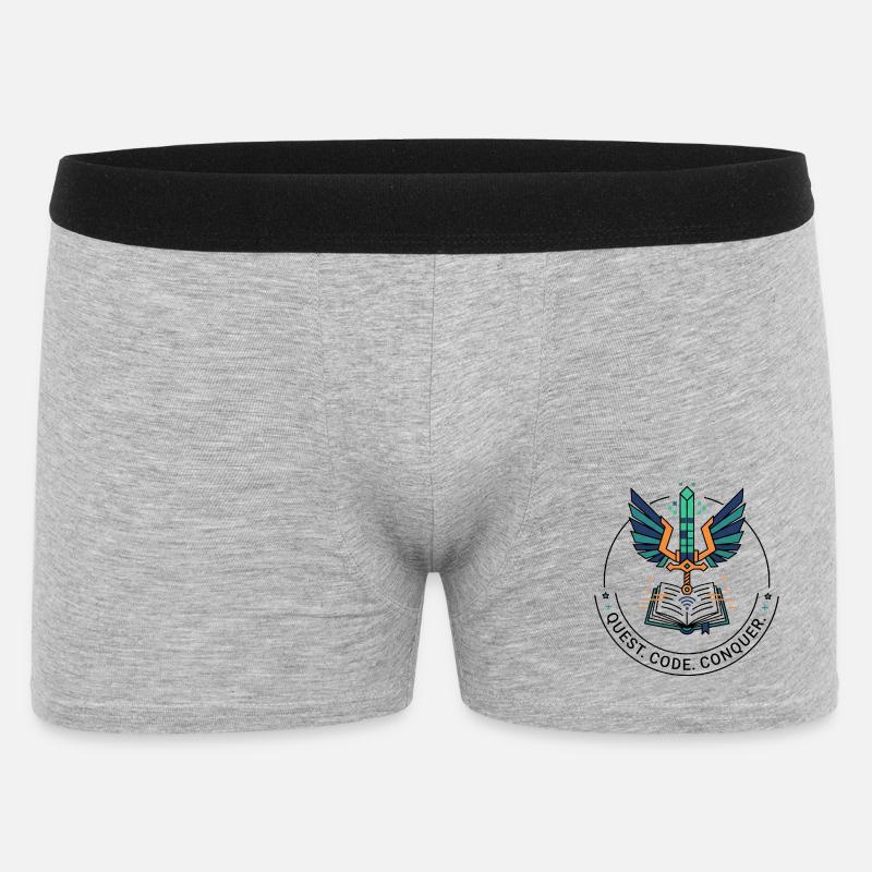 Quest. Code. Conquer Emblem - Männer Boxer Shorts - Grau meliert