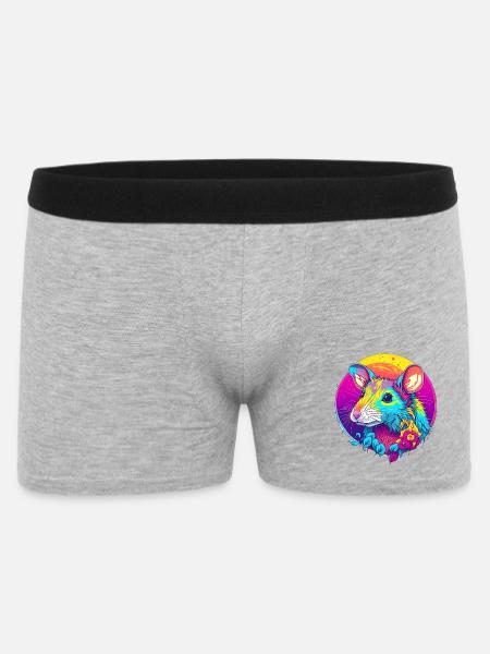 Psychedelic Neon Rat with Flowers - Men's Boxer Shorts - heather grey