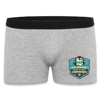 Kalt Draußen Warm Im Herz Pinguin - Männer Boxer Shorts - Grau meliert - Vorne