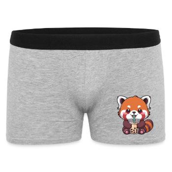 Kawaii Red Panda trinkt Bubble Tea - Männer Boxer Shorts - Grau meliert - Vorne