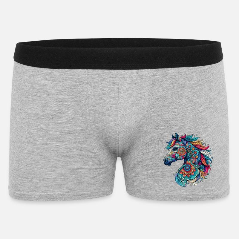 Pferd mit Mandalas verziert - Männer Boxer Shorts - Grau meliert