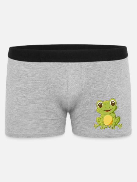 niedlich lächelnder Comic Frosch - Männer Boxer Shorts - Grau meliert