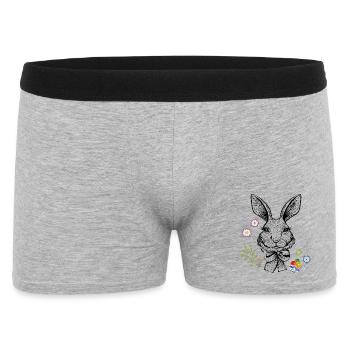 Hase mit Blumen und Osterei - Männer Boxer Shorts - Grau meliert - Vorne