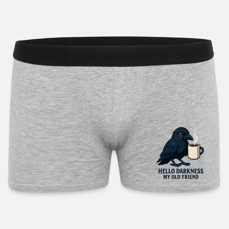 Schwarzer Humor Rabe mit Kaffeebecher - Männer Boxer Shorts - Grau meliert