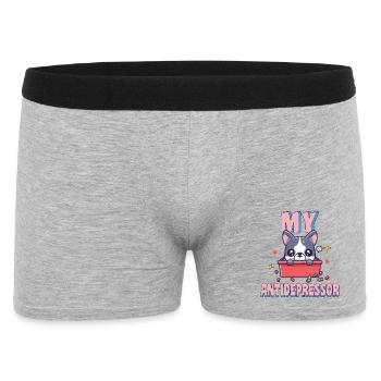 Mein Antidepressor Französischer Bulldoggen-Hund-Humor - Männer Boxer Shorts - Grau meliert - Vorne