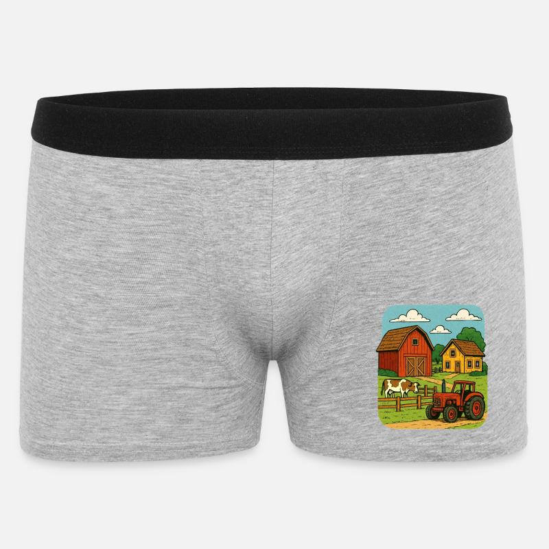 Ländliche Farm mit rotem Traktor - Männer Boxer Shorts - Grau meliert
