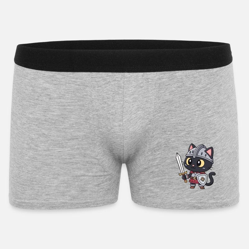 Niedliche bewaffnete Ritterkatze - Männer Boxer Shorts - Grau meliert