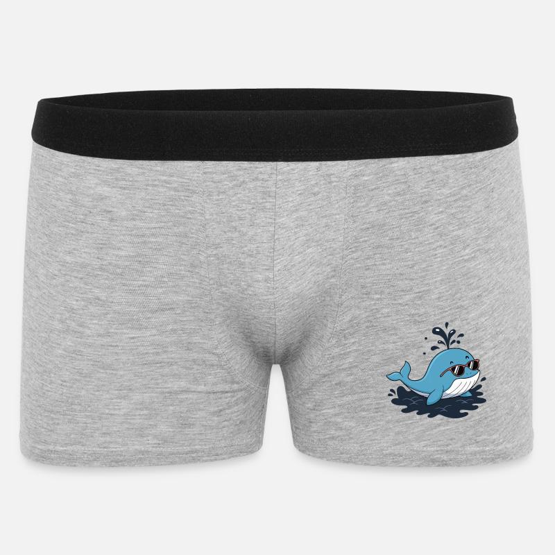 Lächelnder Blauwal mit Brille - Männer Boxer Shorts - Grau meliert