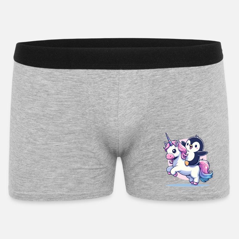 Pinguin reitet Einhorn - Männer Boxer Shorts - Grau meliert